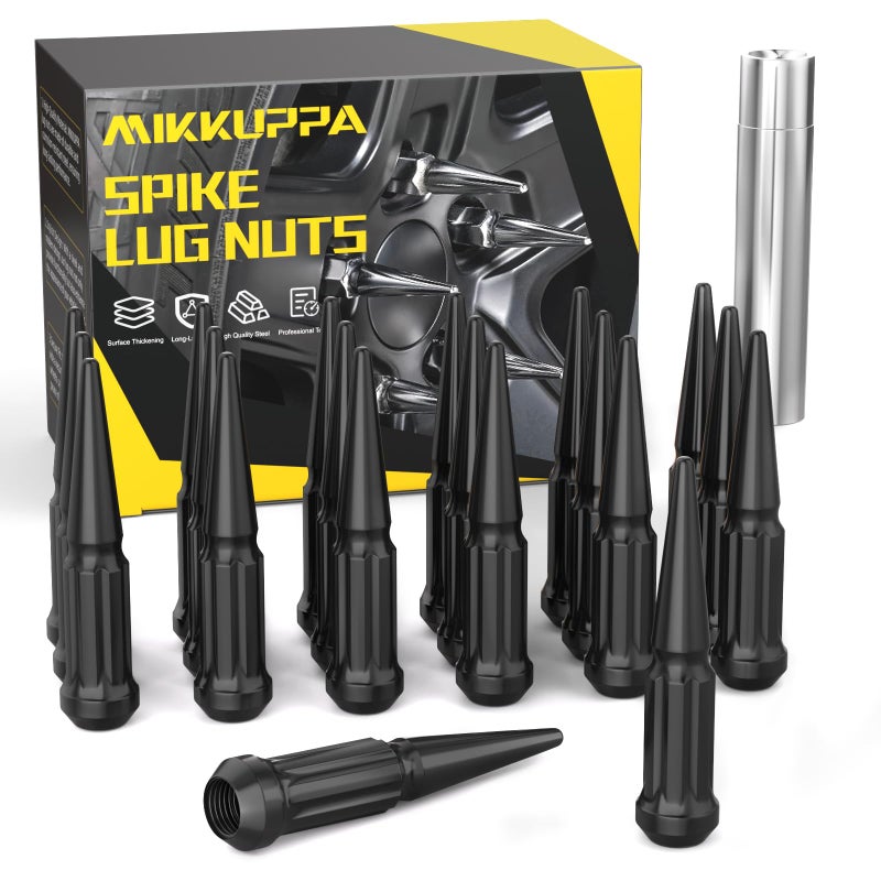 MIKKUPPA 20pcs M12x1.5 Wheel Spike Lug Nuts  M12x1.5 Lug Nut  Cone/Conical Bulge Seat  Black Closed End Nuts with Socket Key Replacement for Chevy Blazer Corvette Camaro Aftermarket Wheel - Image 1